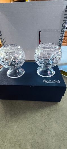 SET OF 2 BOXED Vintage Waterford Crystal Violet Vases.