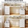 128cm Desk with Fabric File Cabinet Computer Shelves and Drawers Writing Table Monitor Stand Study Workstation for Home Office White Image 4