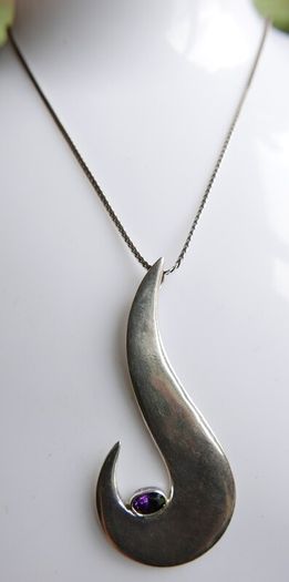 Vintage Sterling Silver 925 Mod Design Blue Purple Drop Pendant Necklace 24" - 13,34g