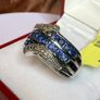 Silver ring with sapphires and diamonds. Image 3
