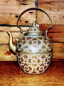 vintage Indian enamelled brass Tea Pot