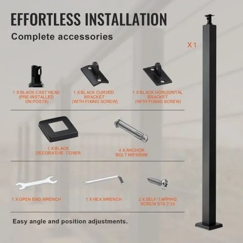 Cable Railing Post 36x2x2in/91.4x5.1x5.1 cm Steel Railing Post Without Holes 1-Pack Black
