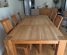 Solid Oak dining table, side board & chairs for 8