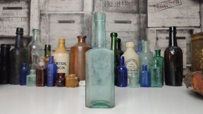 279 - Vintage Sauce Sea Glass Cork Top Decorative Collectible Display Bottle