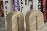 Set of 2 Natural Travertine Bookends