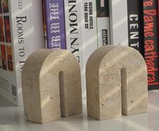 Set of 2 Natural Travertine Bookends