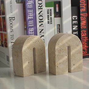 Set of 2 Natural Travertine Bookends