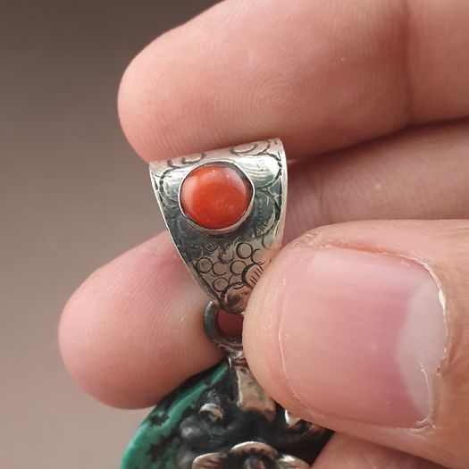Vintage Natural Turqouise Silver Floral Desgin Pendant