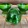 4 Stylish Vintage Vereco France Forest Green Clear Bowls with Tab Handles 1960 70s Image 9