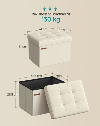 Folding Stool with Storage 31 x 41 cm cream white
