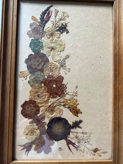 flowers: Vintage Framed Botanical Arrangement / Real Pressed Flower Composition  Artist: Studio "DUHALLOW", Maureen C. Cashell