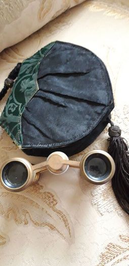 Antique Mother of Pearl Opera Glasses and Bag