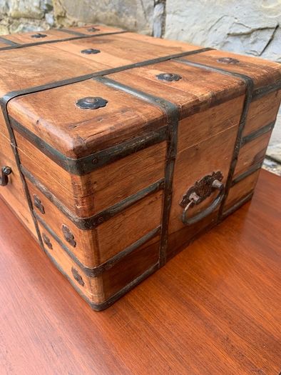 Vintage Metal Bound Wooden Chest.