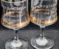 Gold Edged Charles and Diana Royal Wedding 1981 Pair Commemorative Wine Glasses