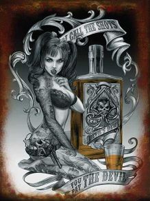 Tattoo Lady Devils Dew Shots Tin Metal Sign