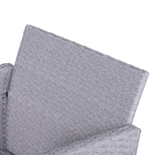 5 Pcs PE Rattan Garden Furniture Set, 2 Armchairs 2 Stools Glass Top Table Cushions Wicker Weave Chairs Outdoor Seating