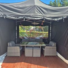 gazebo, heater and furniture