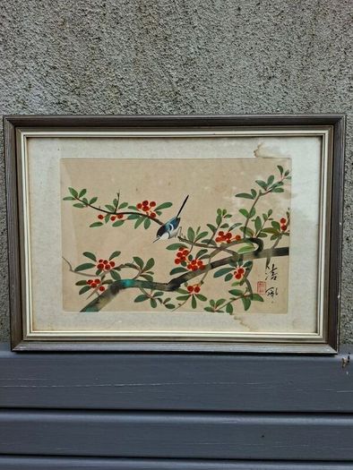 Vintage East Asian Silk Handpainted Painting