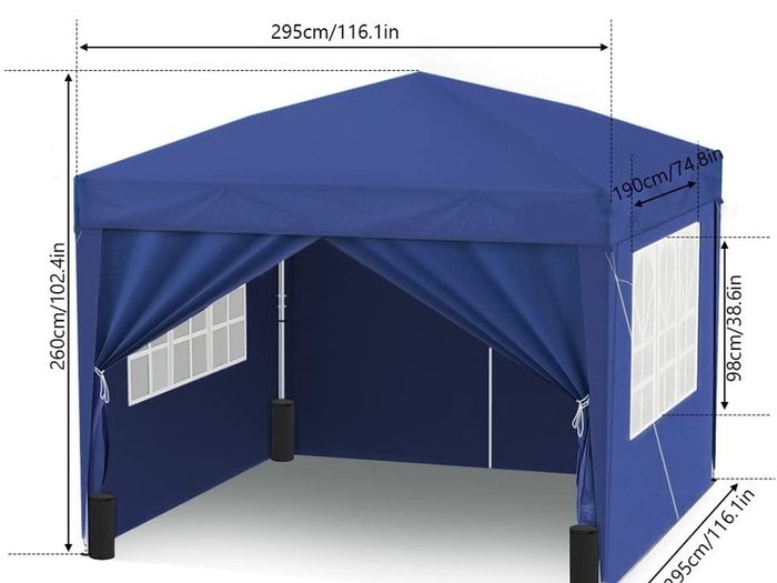 3x3m Pop Up Gazebo Tent with Side Walls 4 Weight Bags And Carry Case Blue