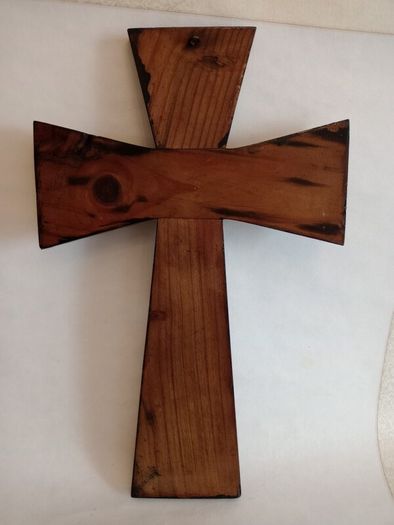 Large French Antique Wood and Brass Crucifix