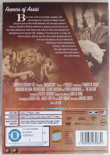 Francis Of Assisi [Michael Curtiz Film] [1960] Bradford Dillman & Dolores Hart [1xDVD Movie]