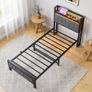 Single Bed Frames with Storage Headboard and Charging Station/LED Lights,Heavy Duty Metal Bed Frame Image 4