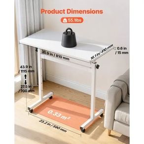 Standing Desk, Adjustable Height Mobile Stand Up Desk with Lockable Casters, 810 x 410 mm Small Computer Sit Stand Rolling Workstation with Hook, 25 kg Desktop Capacity, for Home Office, White