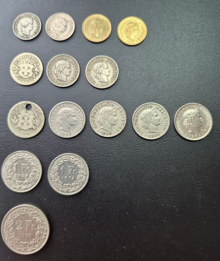 Swiss coins, including silver examples