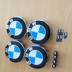Brand New BMW Alloy Wheel Centre Caps 68mm x4 + Msports Wheel Sticker's x5 + Msports Dust Caps x4