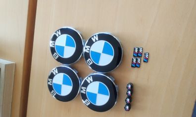 Brand New BMW Alloy Wheel Centre Caps 68mm x4 + Msports Wheel Sticker's x5 + Msports Dust Caps x4