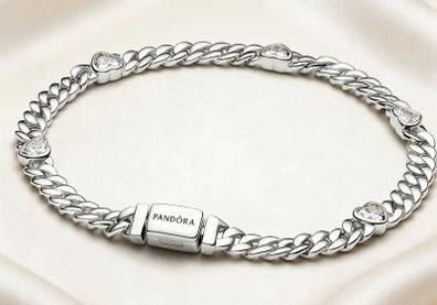 Pandora Cuban Chain Hearts Bracelet Size 20cm New