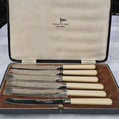 Walker & Hall Sterling Silver Collared Set Of Six Knives(1940)