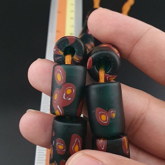 Vintage Cylinder Shape Gabri Style Eyes Glass Beads Necklace Strand