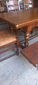 Antique solid oak circa early 19th century table plus 2 oak bench and 4 oak chairs