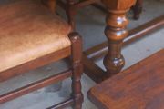 Antique solid oak circa early 19th century table plus 2 oak bench and 4 oak chairs