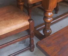 Antique solid oak circa early 19th century table plus 2 oak bench and 4 oak chairs