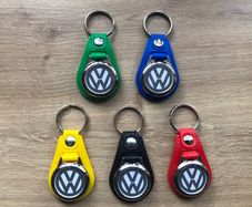 Synthetic leather Volkswagen keyring with shopping trolley token/coin