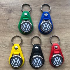 Synthetic leather Volkswagen keyring with shopping trolley token/coin