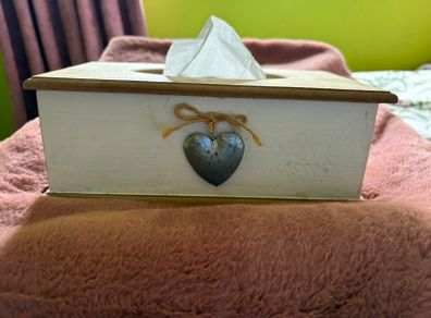 Wooden Tissue Box Cover. Rustic Heart Design