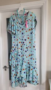 NATASHA ZINKO blue floral ruffle midi Sz 12 UK - Bnwt - Rrp 651 Sterling