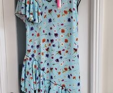 NATASHA ZINKO blue floral ruffle midi Sz 12 UK - Bnwt - Rrp 651 Sterling