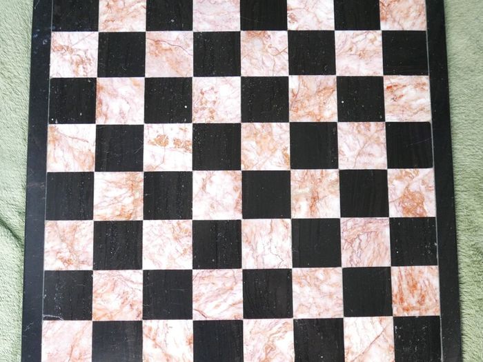 Vintage Marble Chess Board, 14 inch Marble Chess Board, 14 inch Pink and Black Checked Game board