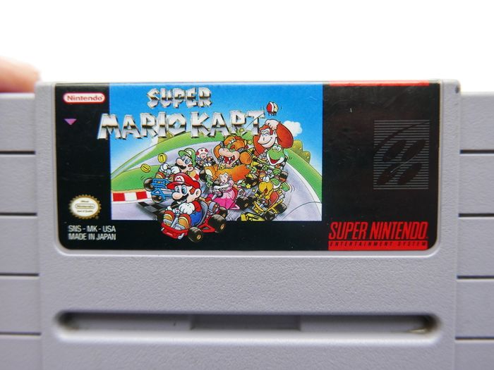 authentic Super Mario Kart cartridge for the Super Nintendo Entertainment System (SNES)