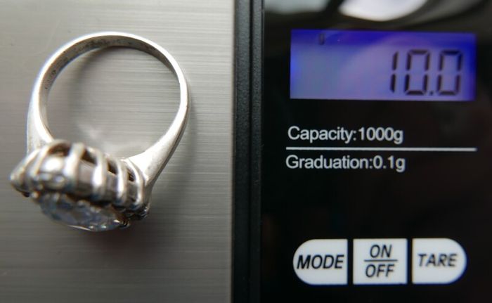 Vintage Sterling Silver 925 Big Stone Ring Women Champagne Crystal Cubic Zirconia 10g size Q1/2