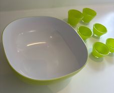 Fruit / Salad Bowl & 6 tea light holders lime green