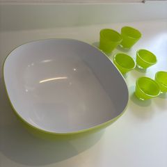 Fruit / Salad Bowl & 6 tea light holders lime green