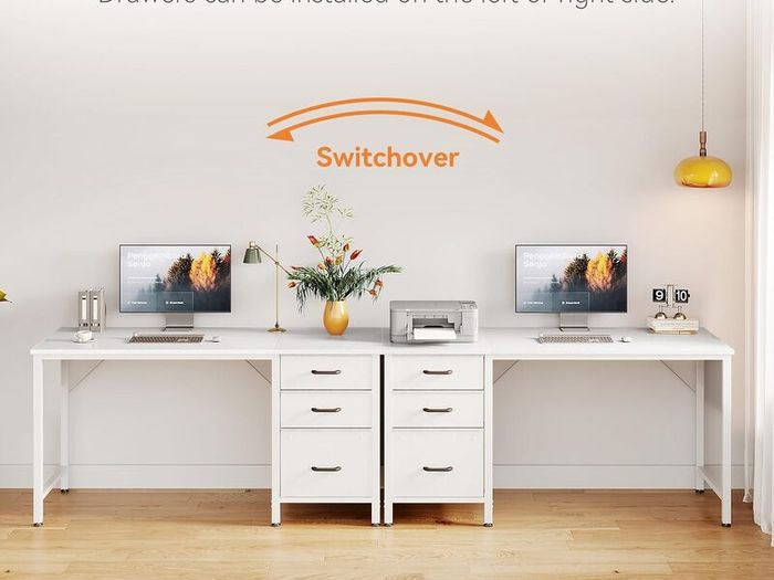 Computer Desk with Drawers 120x48cm Office Storage Reversible Small White Desks for Home