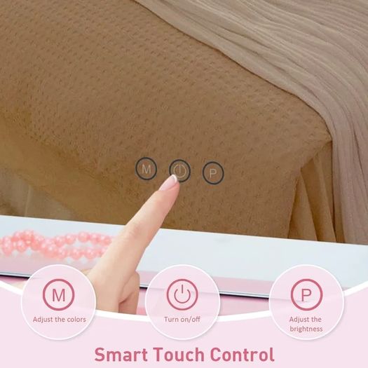 Hollywood Make-Up Mirror with Lights, Hollywood Makeup Mirror with 15 Dimmable Bulbs, Touchscreen Mirror with USB Table Top Mirror with 3 Colour Modes, Removable 10 x Magnifying Glass, Pink