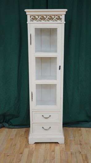 Slim Cream Glazed Display Cabinet with Drawers