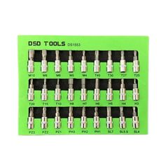 27pc 1/4-inch Dr 38mm Mixed Bit Sockets Star, Hex, Spline, Sl, Ph, Pz